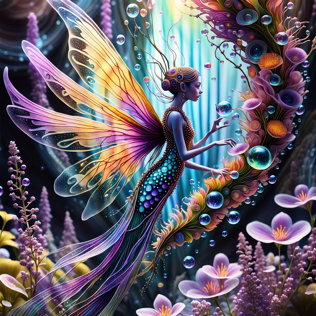 Gorgeous Fairy with Cellular Details in Cubist Style