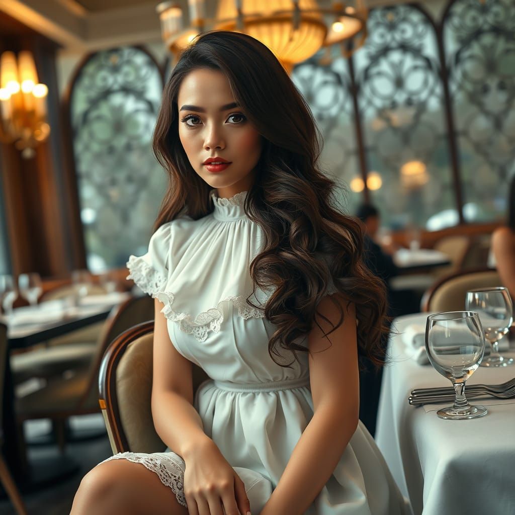 Woman in Lace Dress, Art Nouveau Style