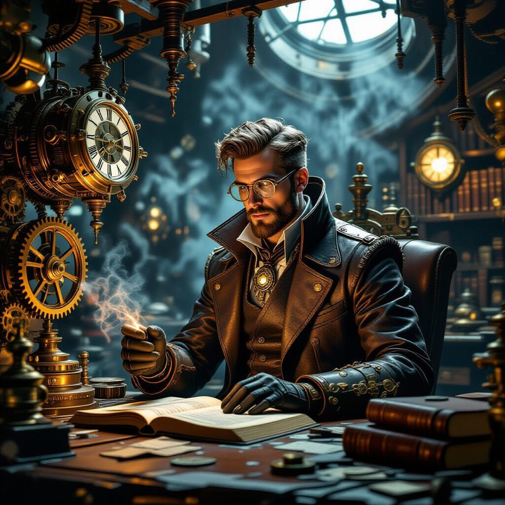 Steampunk Inventor in Clockwork Workshop
