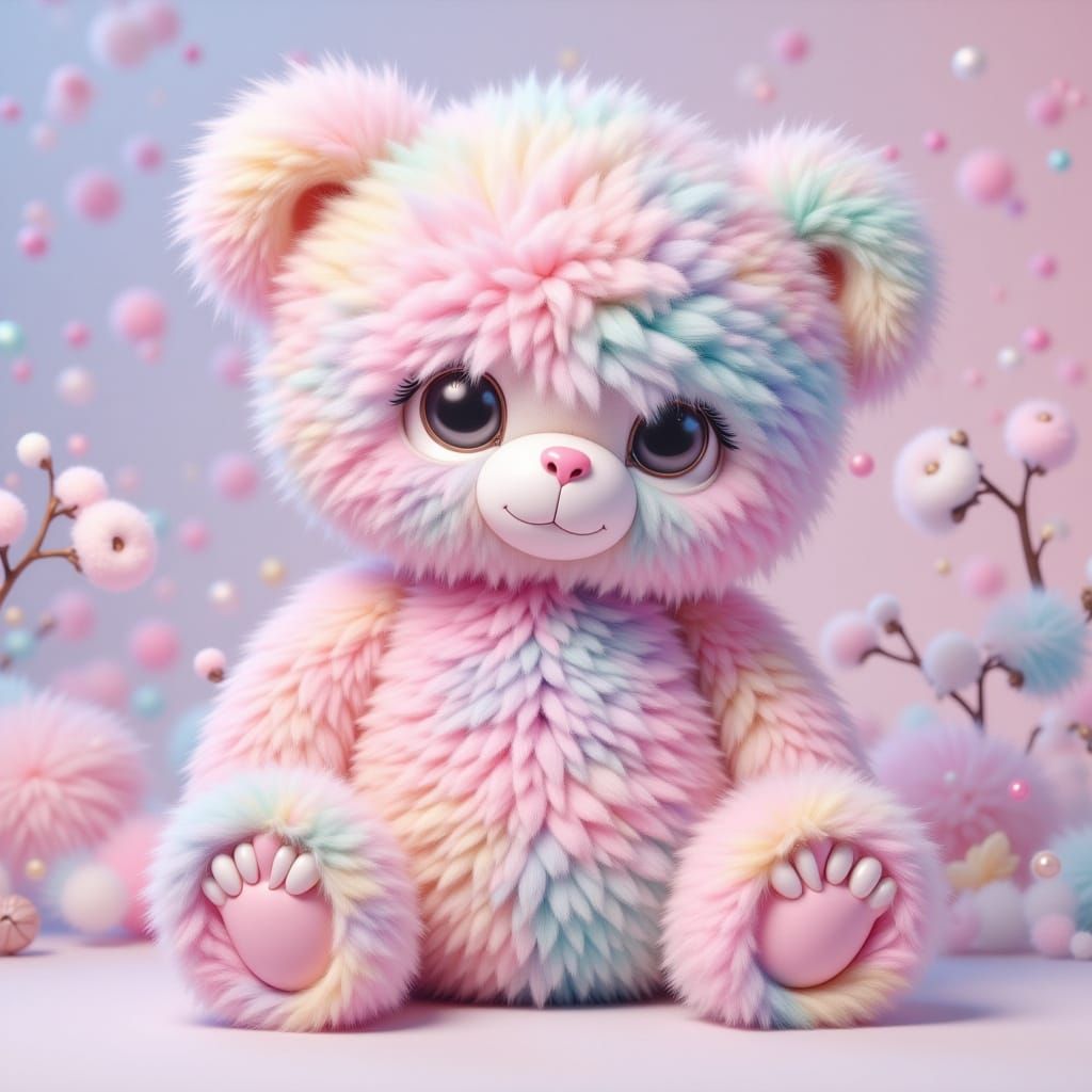 Cotton Candy Teddy Bear in Whimsical Style