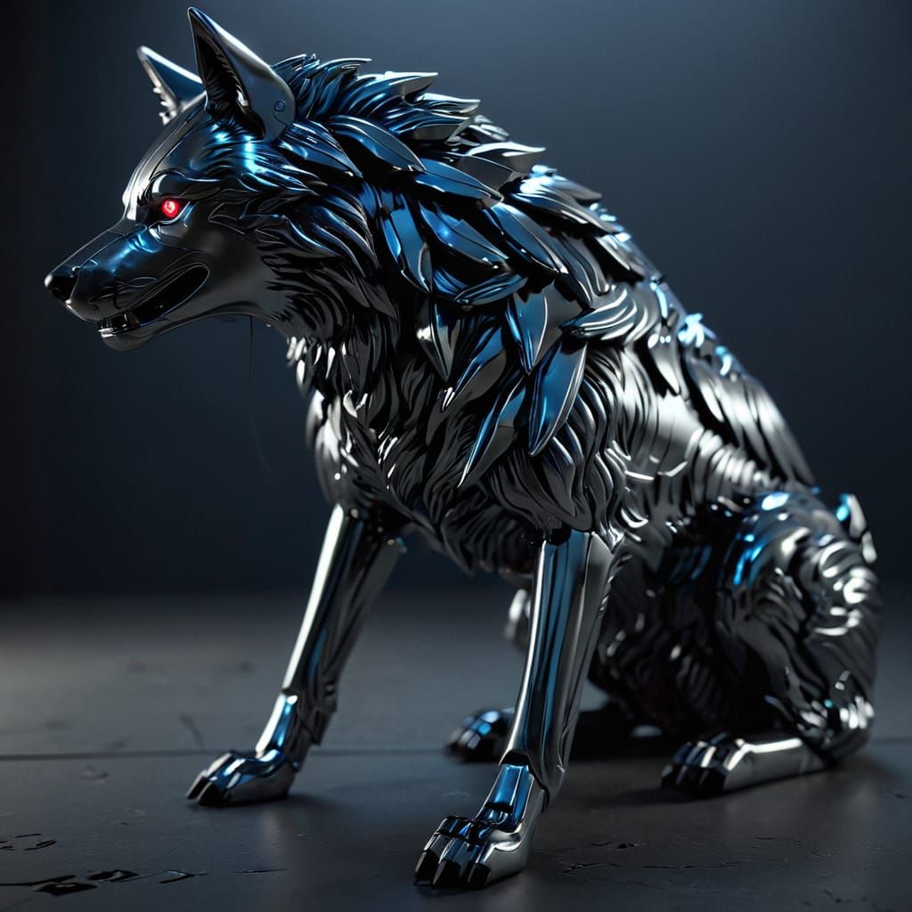 Chrome Wolf with Neon Reflections in Unreal Engine 5