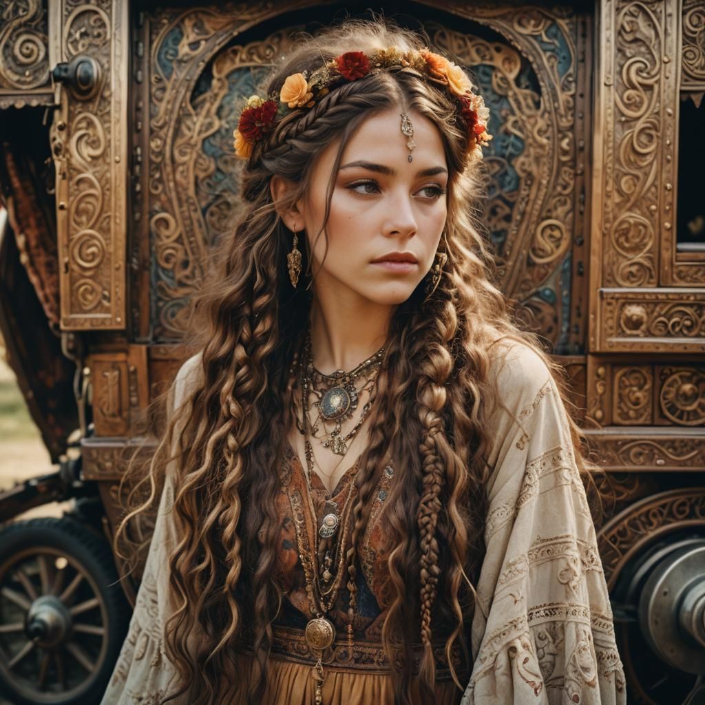 Bohemian Woman Portrait in Romantic Fantasy Style