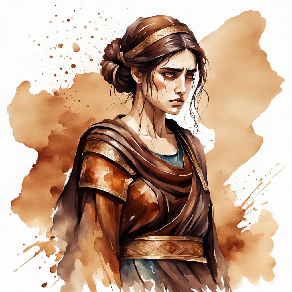 Crying Greek Woman in Watercolor Style