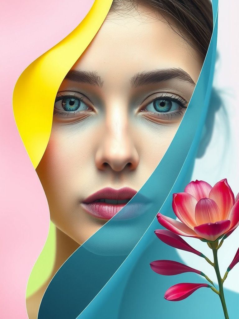 Fragmented Artistic Portrait of a Young Woman in Pastel