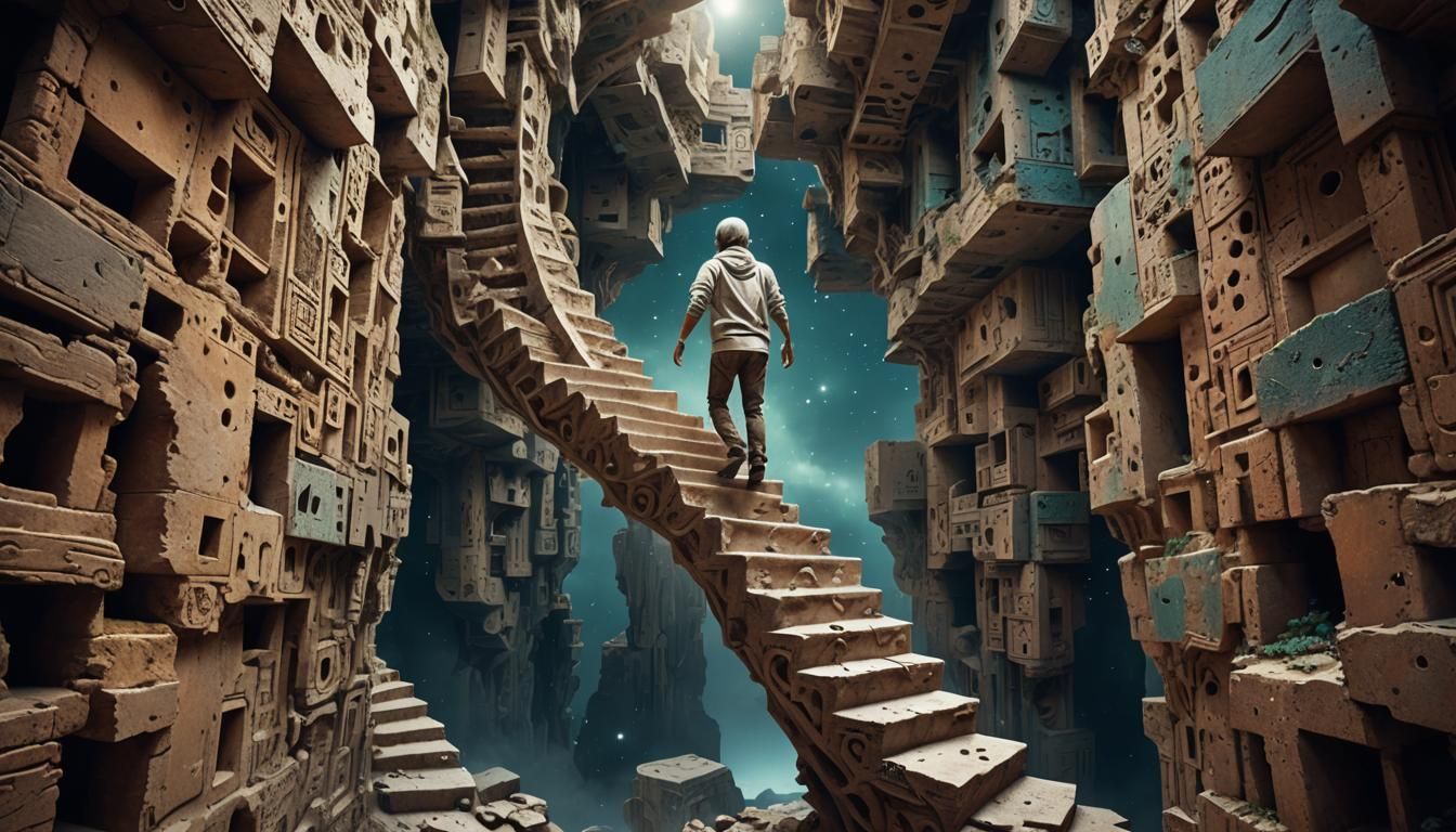 Surreal Humanoid Staircase in Outer Space, CGI Art