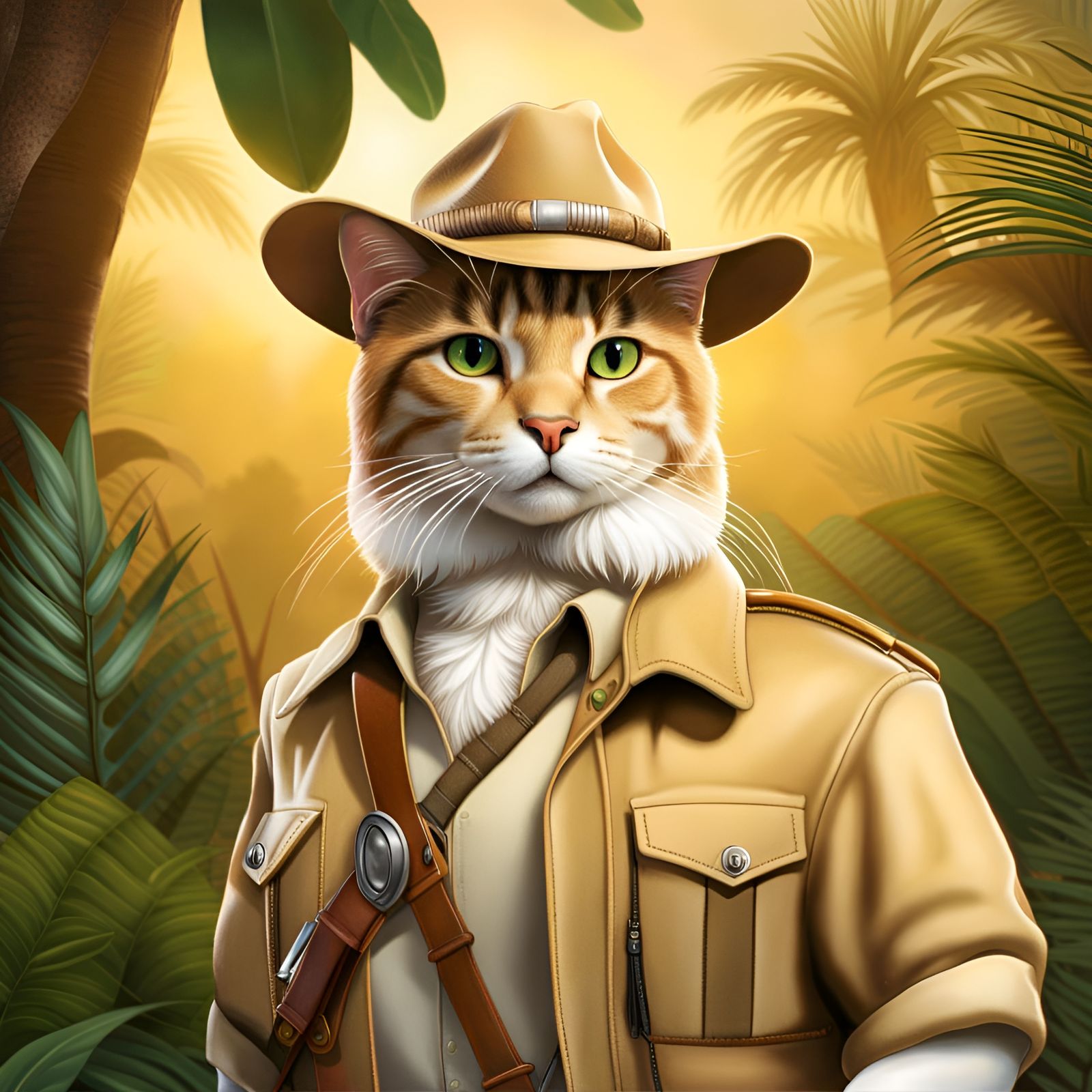 Anthropomorphic Tabby Cat Safari Ranger, Photorealistic