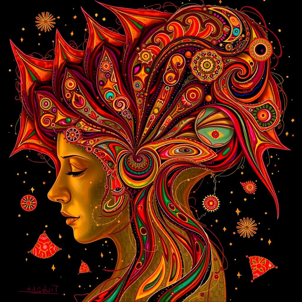 Abstract Expressionism with Iridescent Swirling Patterns