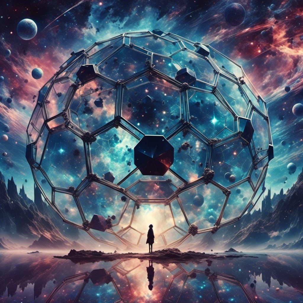 Epic Sci-Fi Book Cover: Giant Fullerene and Galaxy