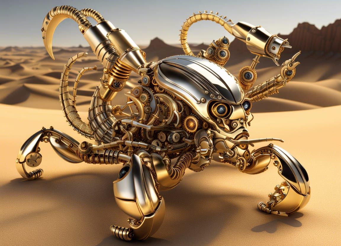 Steampunk Robotic Scorpion in Desert Landscape