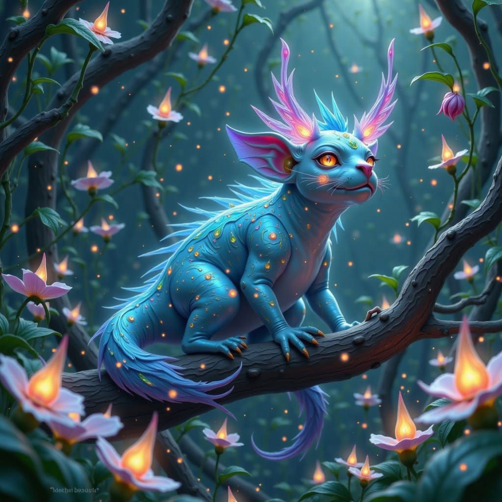 Bioluminescent Creature in Alien Forest: Manga Art