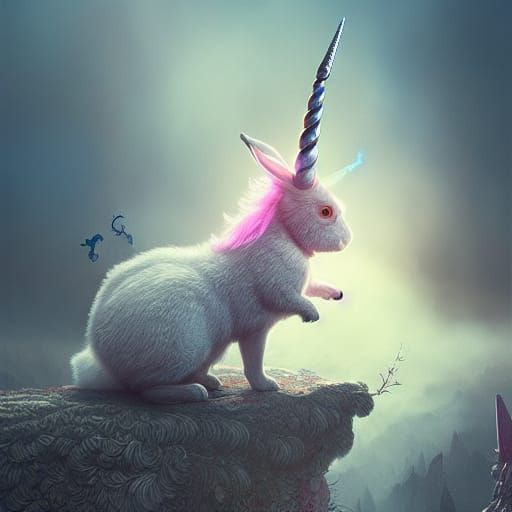 Fiery Unicorn Rabbit: Hyperdetailed Digital Art