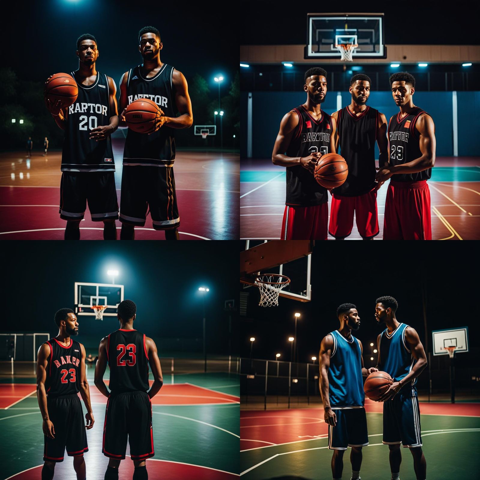 Dramatic Basketball Court Scene at Night