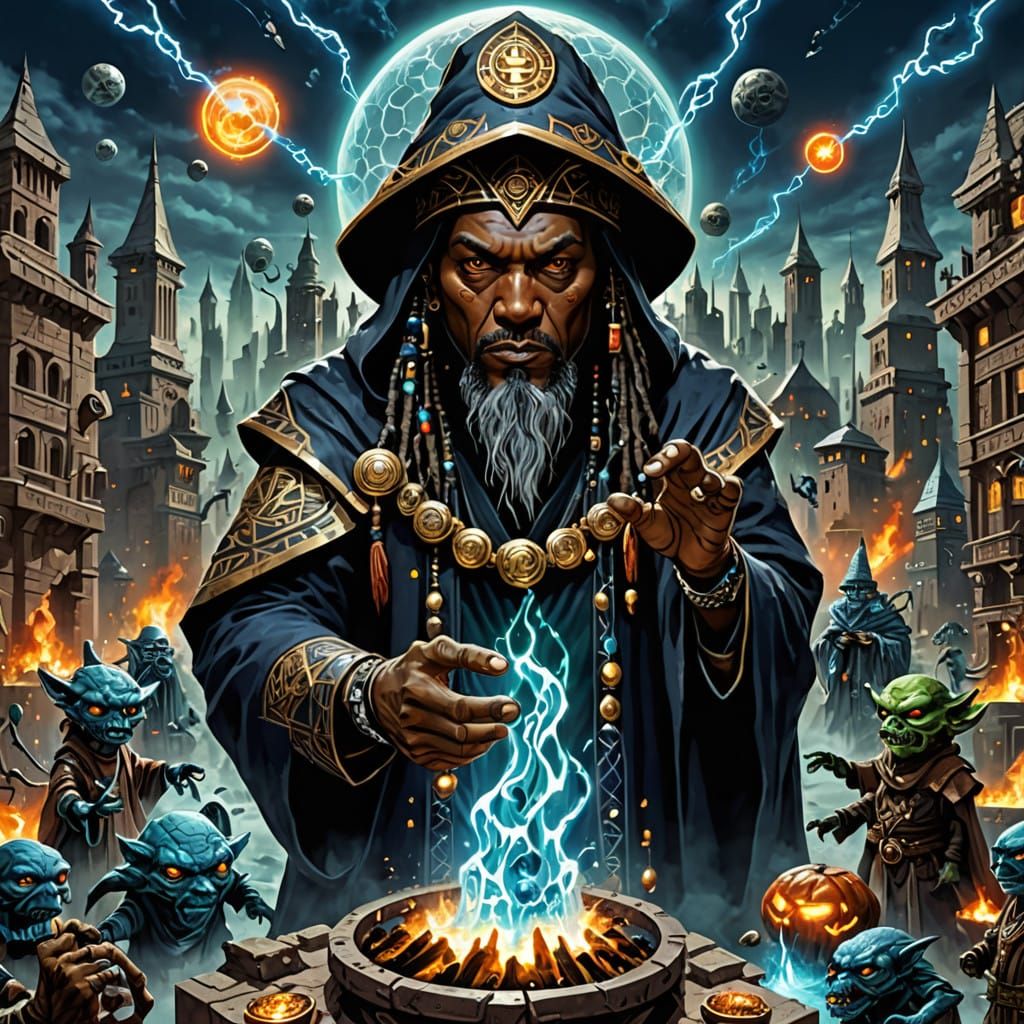 Cyberpunk Shaman Summoning Dark Entities in Futuristic Citys...