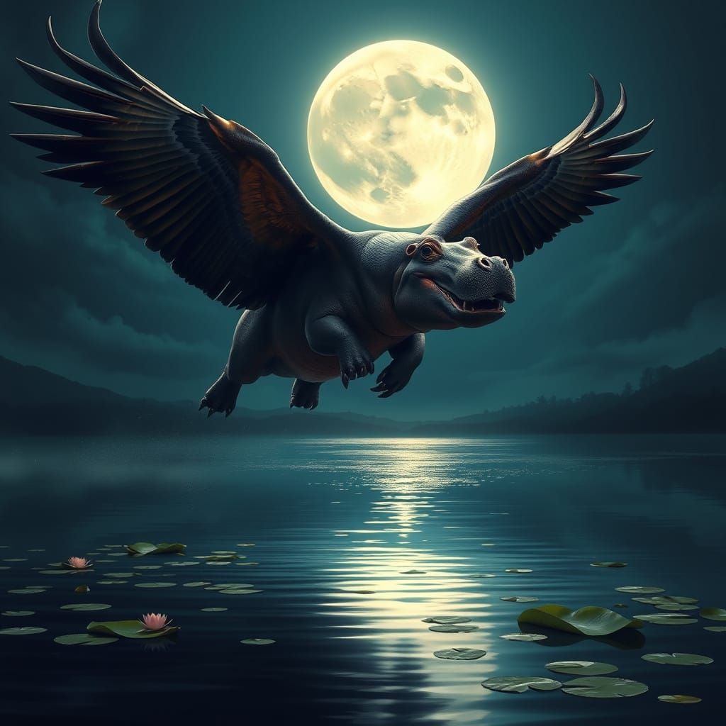 Majestic Hippo Eagle Soars Under Moonlit Night