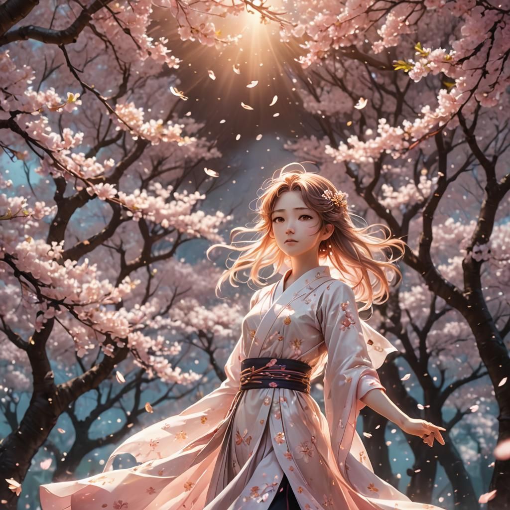 Ethereal Anime Portrait with Cherry Blossoms