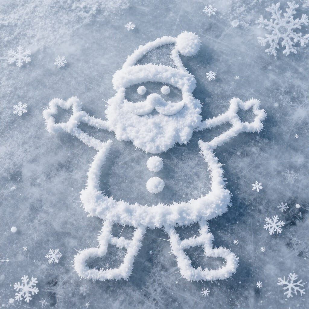 Santa Claus Formed From Snowflakes on Frozen Lake