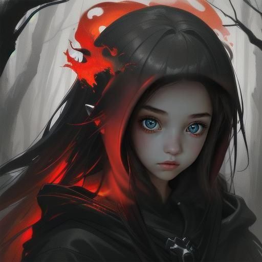 Intense Red-Eyed Girl in Hoodie as Princess
