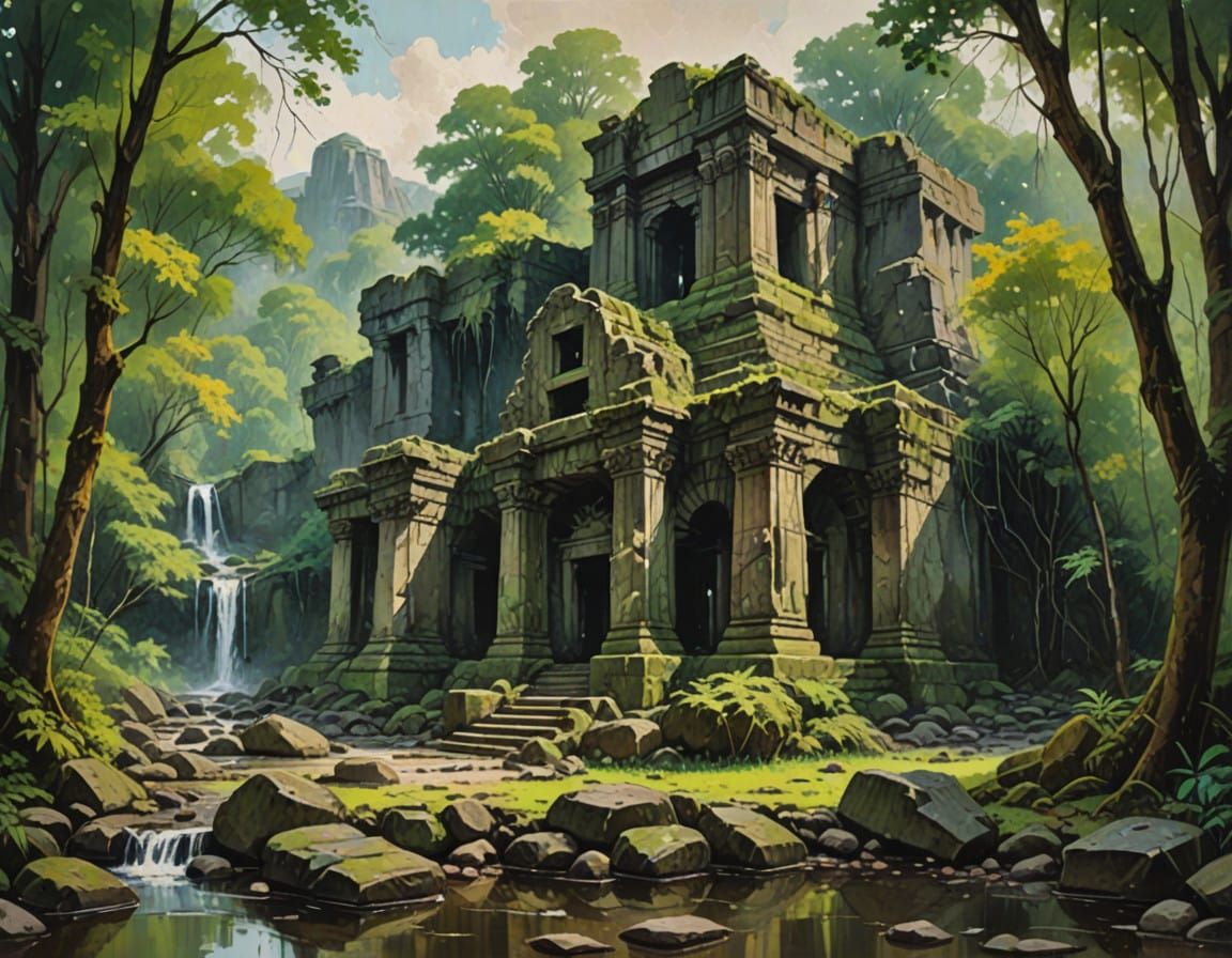 Ancient Temple Ruin in Jungle Paradise