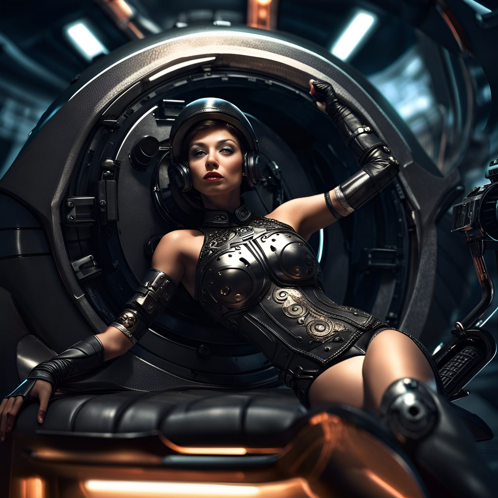 Sci-Fi Noir Bikini Pin-Up in Hyperrealistic Style