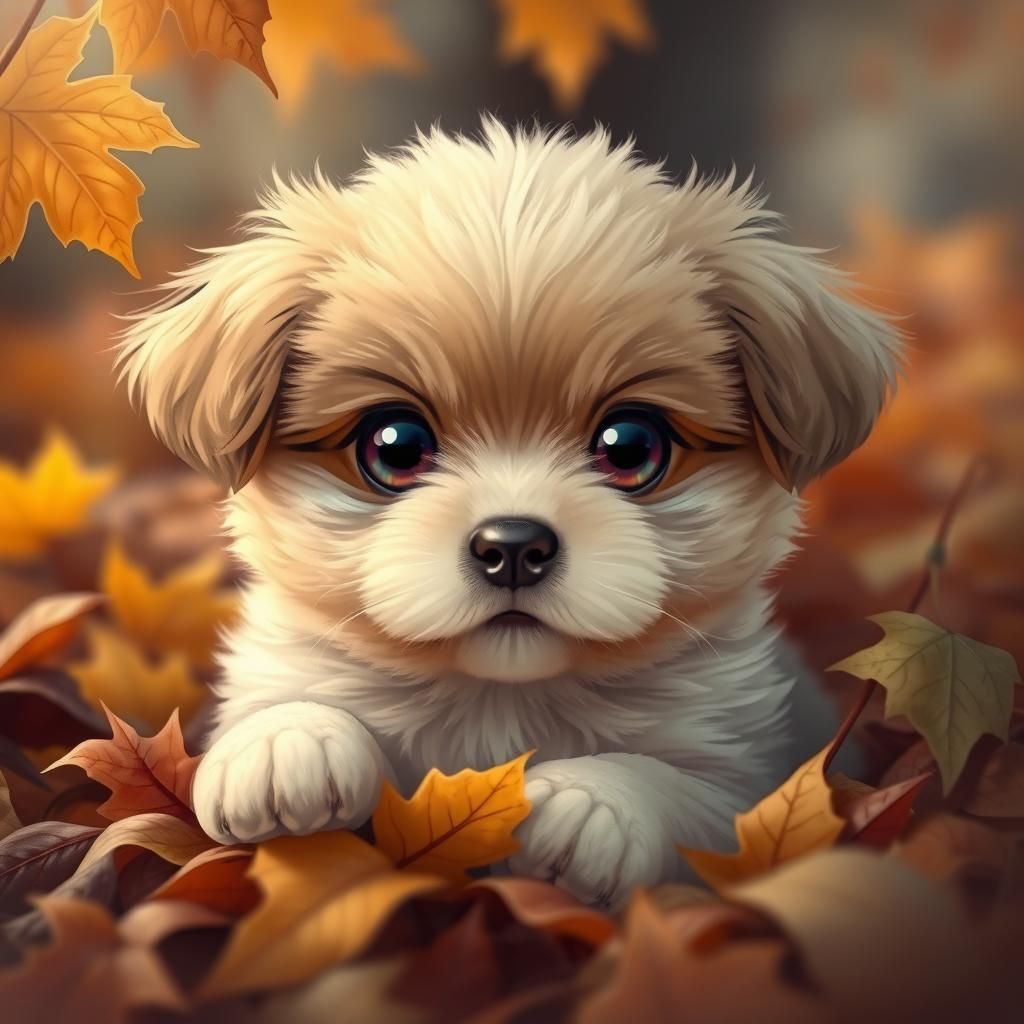 Adorable Puppy Hiding in Autumn Leaves
