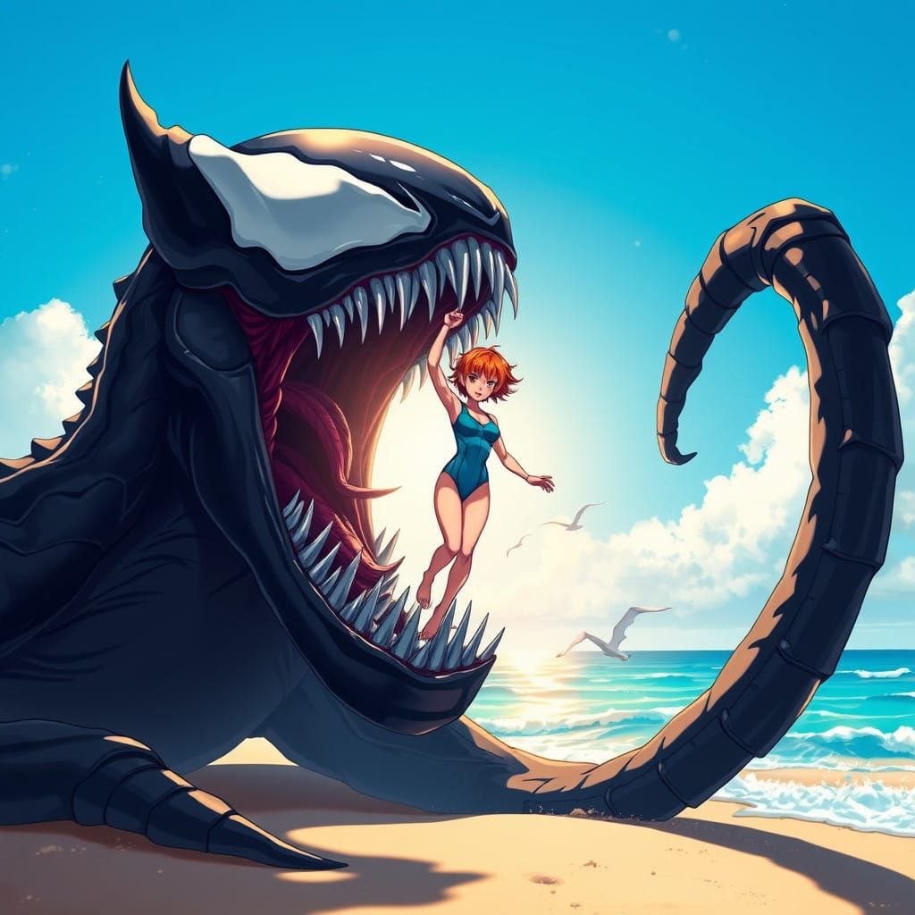 Giant Female Venom Symbiote Devours Tiny Anime Heroine on Su...