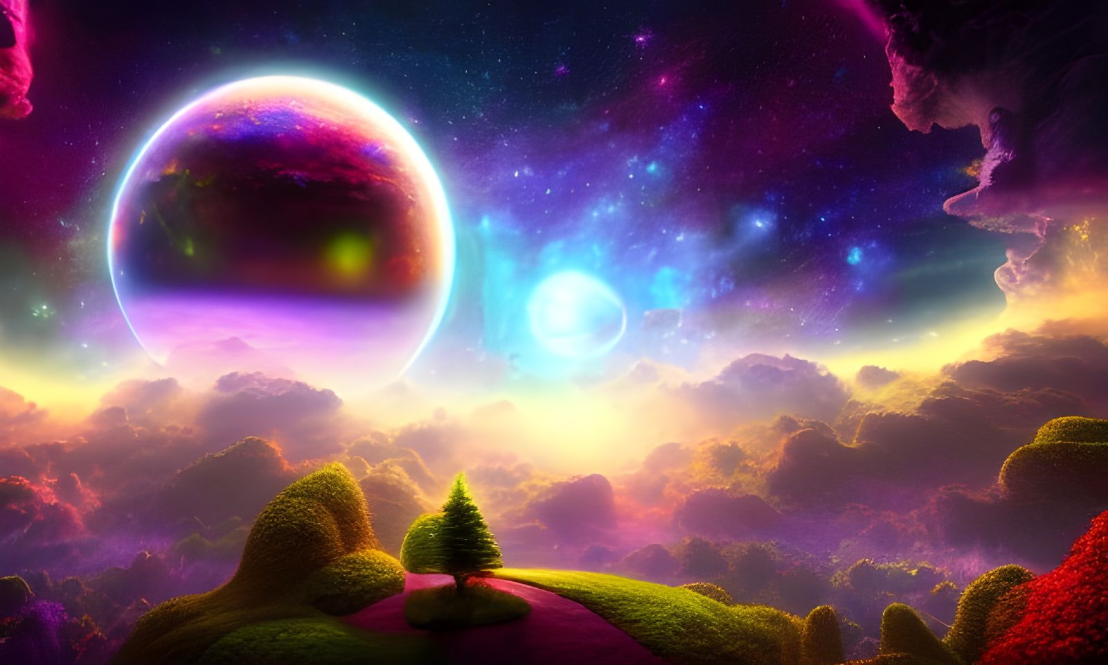 Cosmic Love: Universe Embraces Earth in Ethereal Fantasy