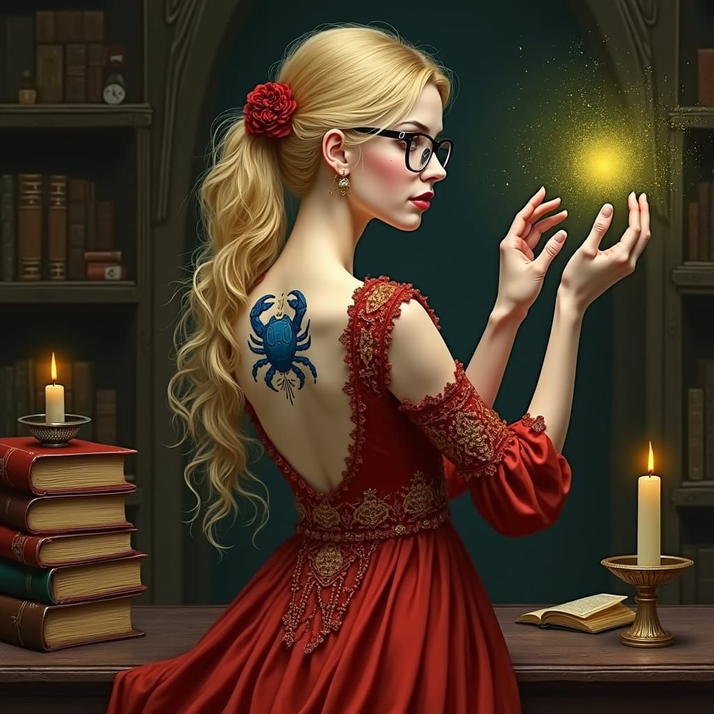 Mystical Witch Casting Spell in Gothic Setting