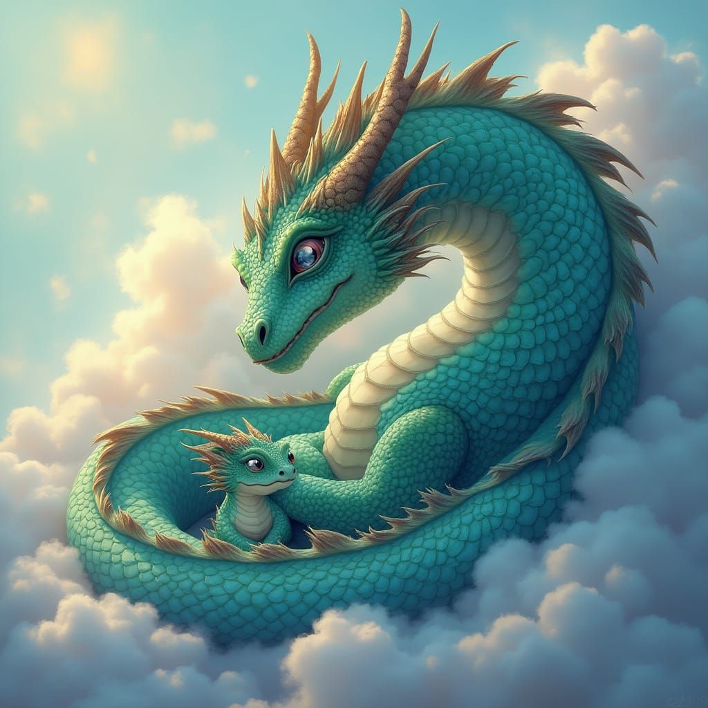Majestic Mother Dragon in Whimsical Fantasy Style