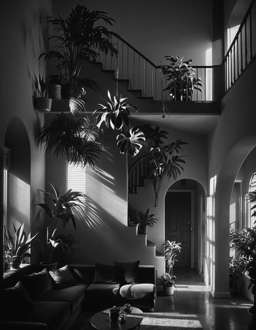 Film Noir Woman Reading in Sun-Drenched Room