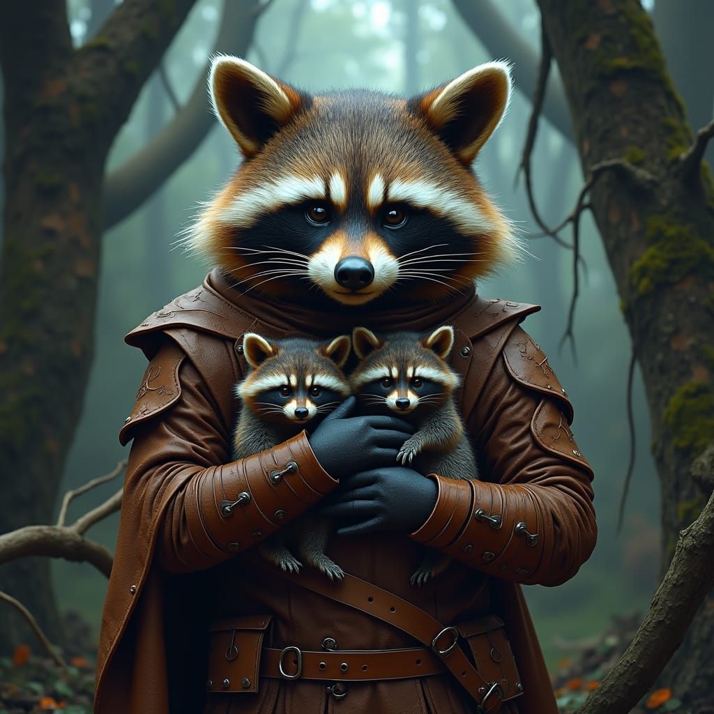 Raccoon Klingon Family Plotting Cat Food Theft