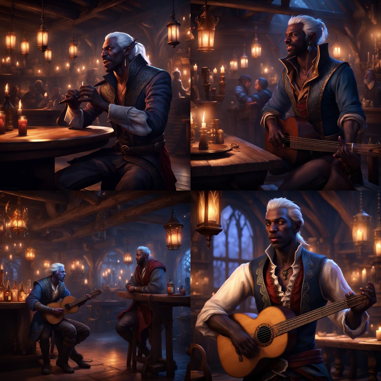 Drow Bard Performs in Tavern with Dancing Lights