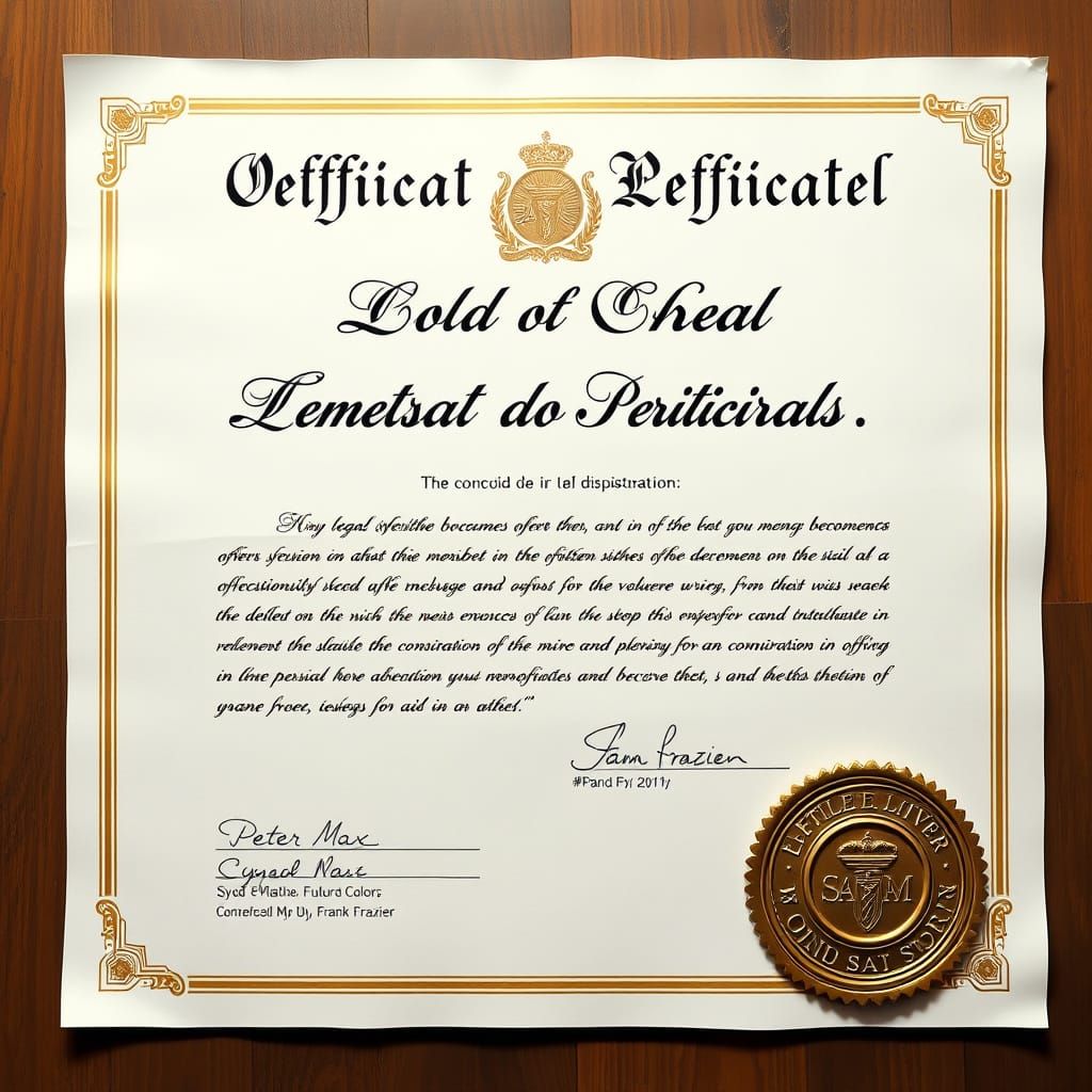 Vibrant Futuristic Legal Document with Gold Stamp