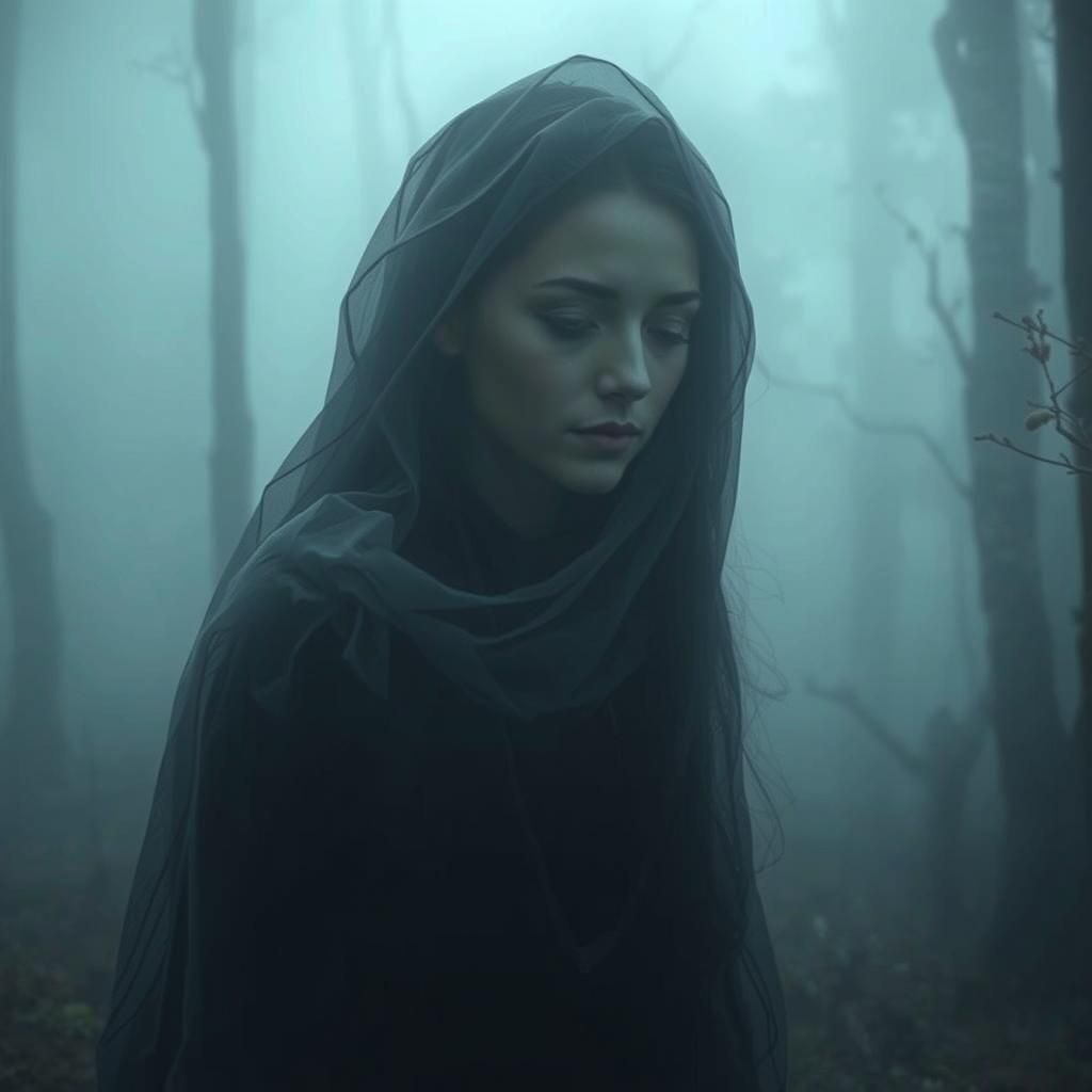 Ethereal Ghost Portrait in Misty Forest