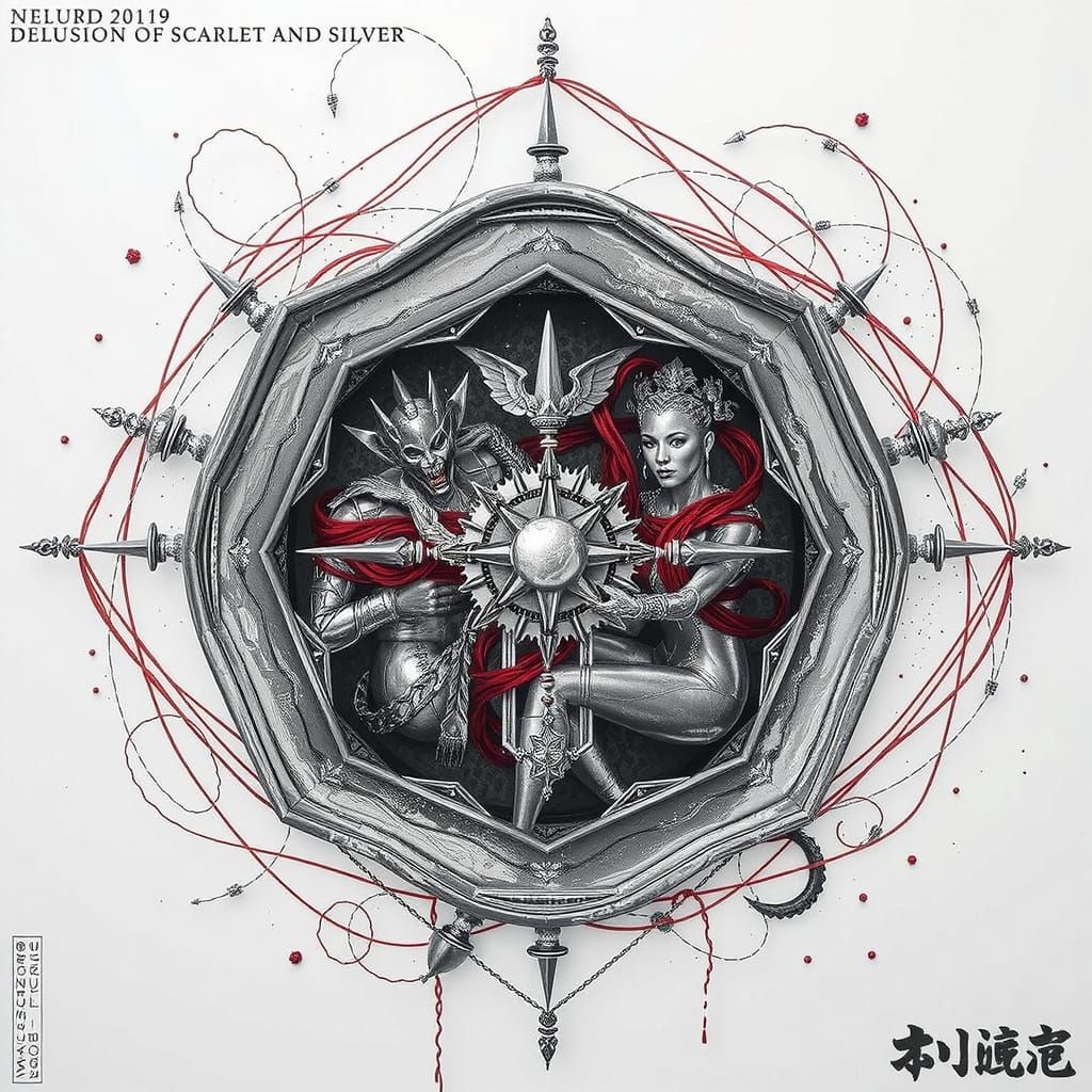 Surreal Dreamscape in Scarlet and Silver