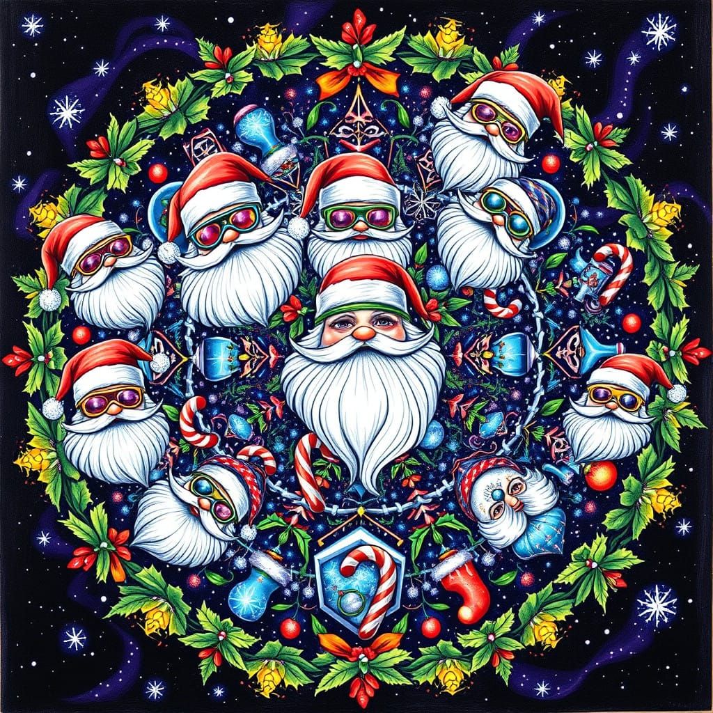 Christmas Mandala in Hyperdetailed Neo-Primitivist Style