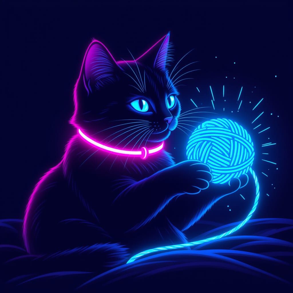 Neon Cat with Glowing Wool, in Cyberpunk Style