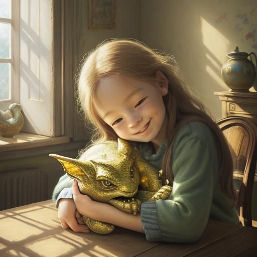Child's Whimsical Portrait with Dragon Friend