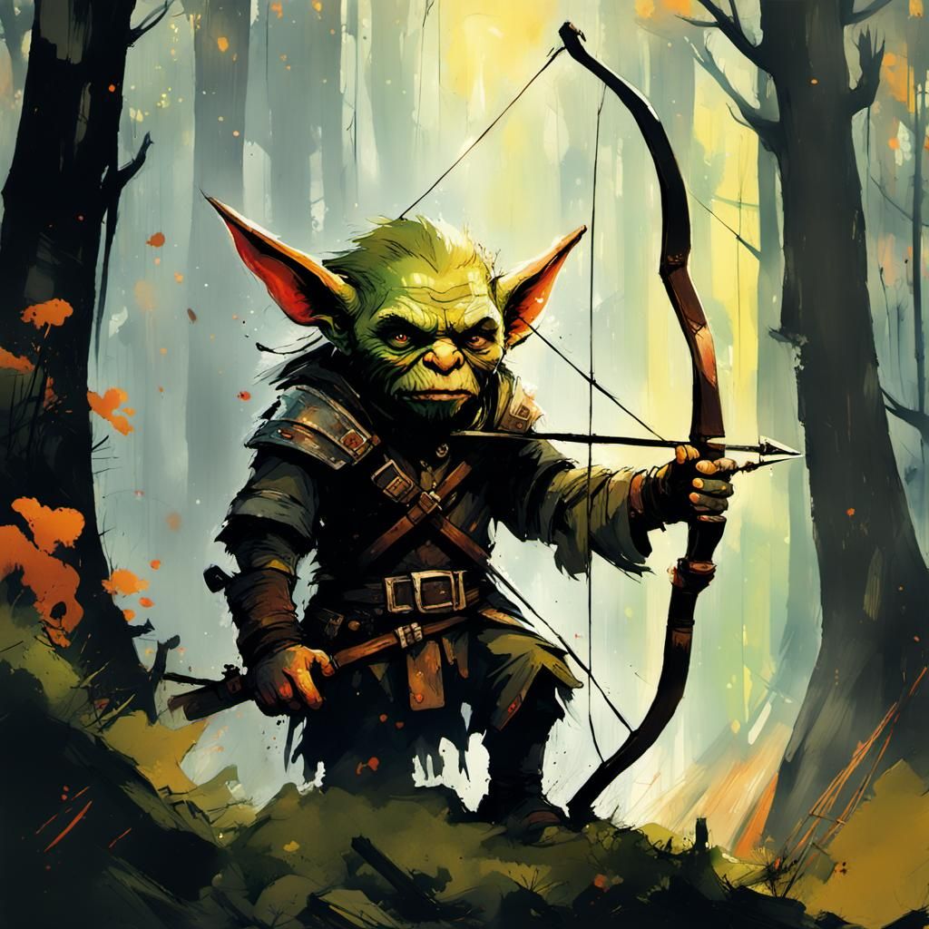 Goblincore Archer in Sunlight: Gouache Style
