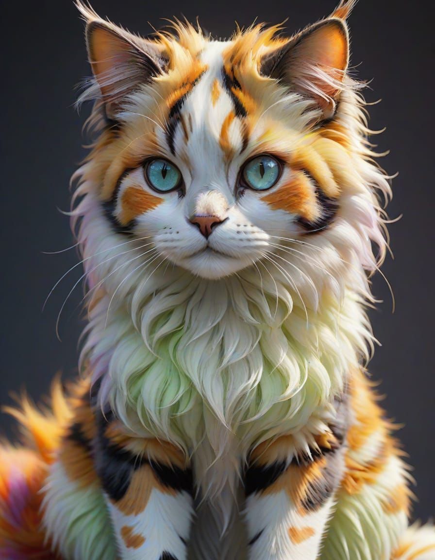 Portrait of a Curvy Calico Catgirl in Soft Golden Lighting