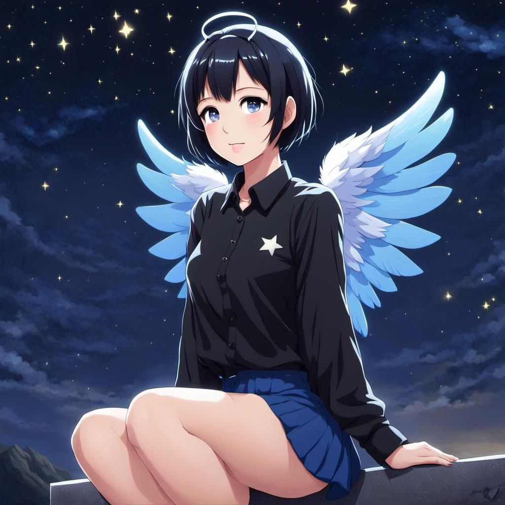 Anime Angel with Starry Night Background