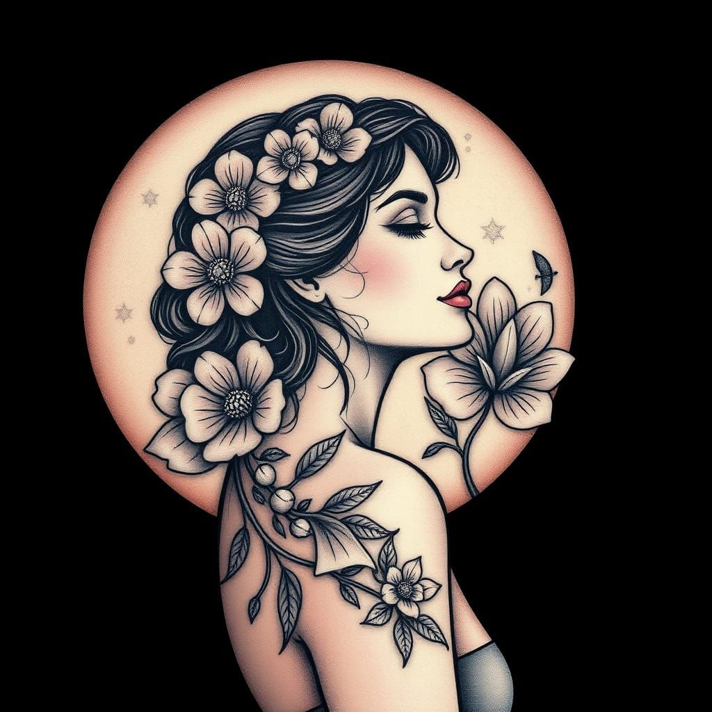 Surreal Lunar Goddess in Floral Bloom