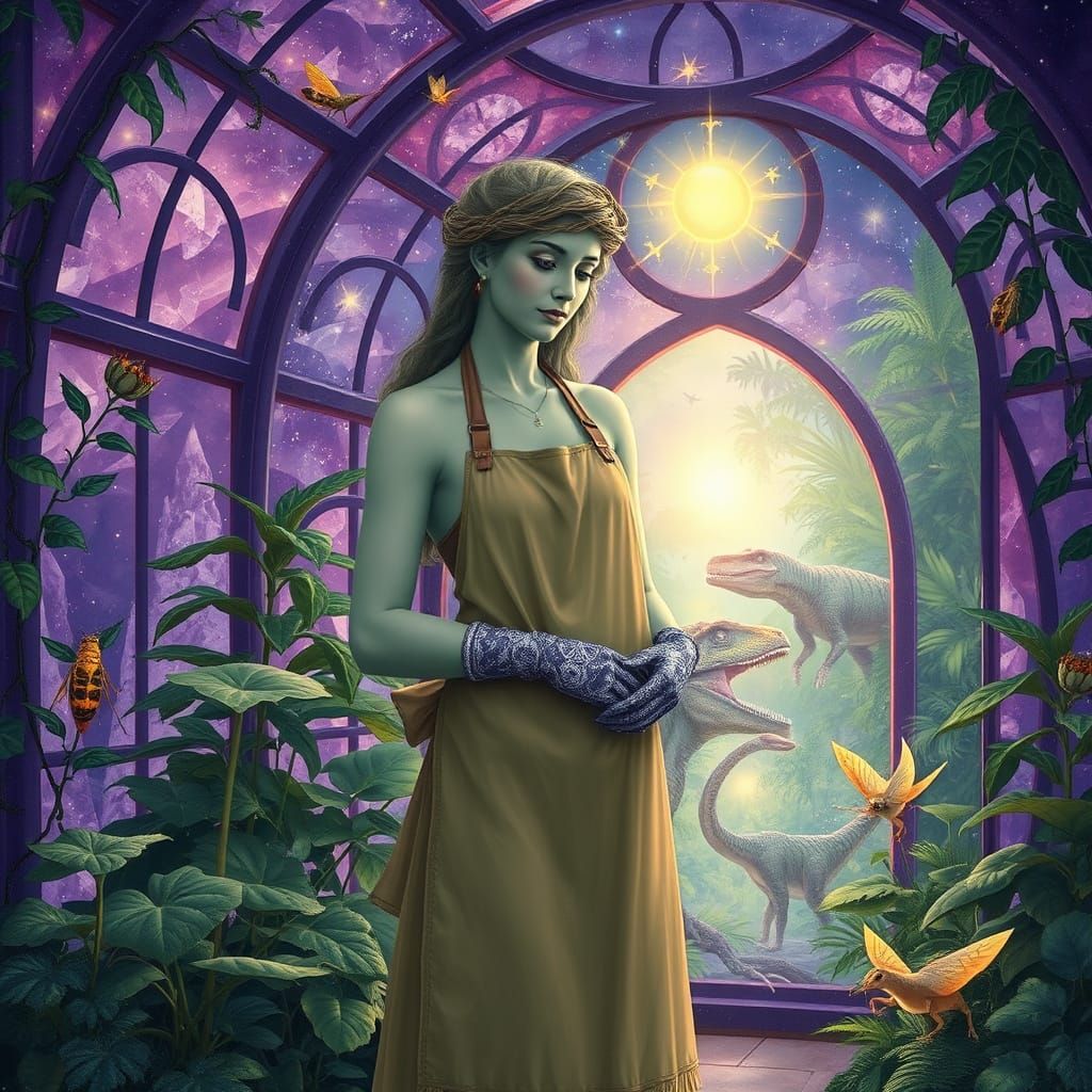 Celestial Gardener in Amethyst Conservatory, Art Nouveau Sty...
