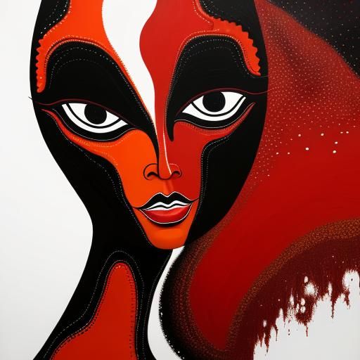 Surrealist Faces: Abstract Oil Painting in Red