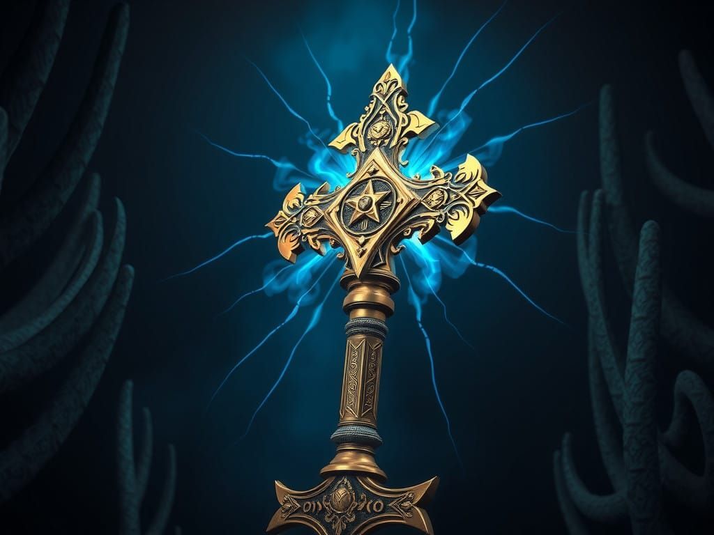 Golden-Hilted Warhammer Radiates Otherworldly Aura in Goth S...