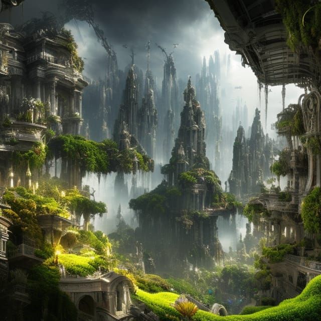 Green City of the Future with Floating Gardens