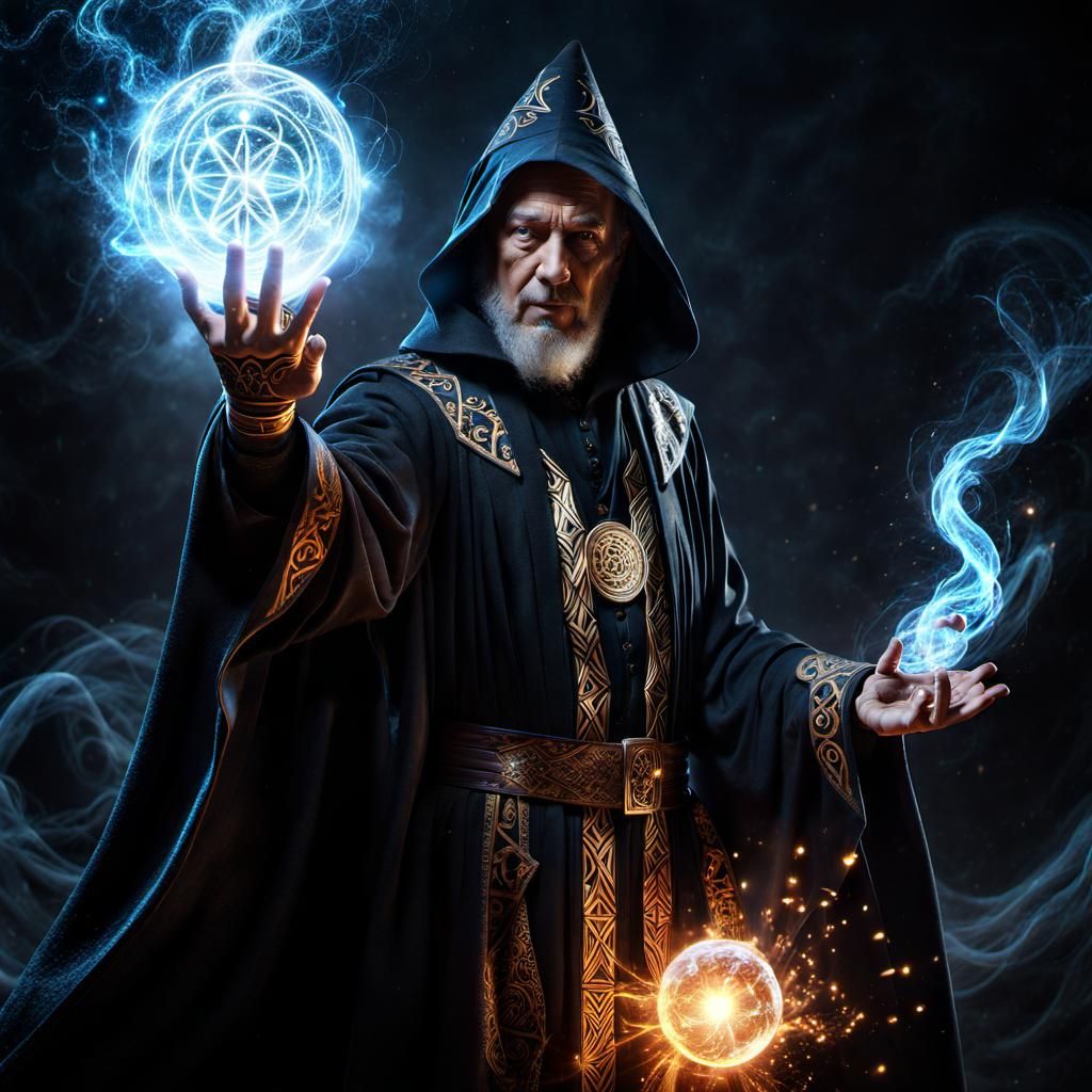 Wizard Unleashing Magical Energy in Photorealistic Style