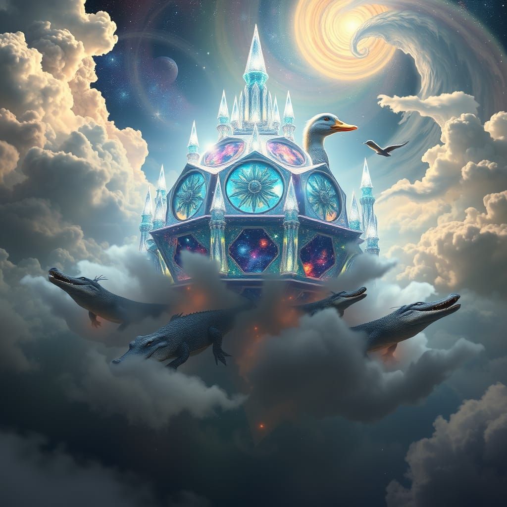 Dodecahedric World Borne by Majestic Crocodiles and a Celest...