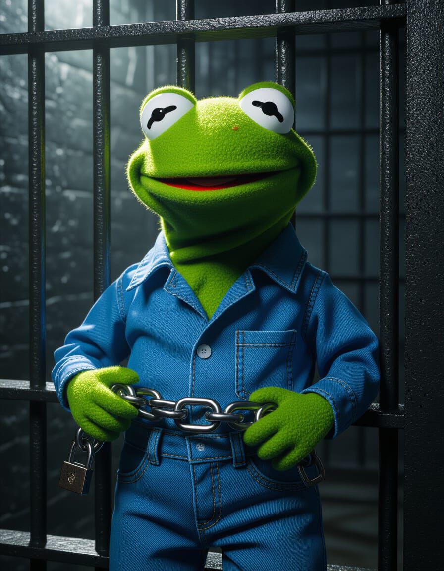 Kermit the Frog as a Prisoner in Detailed Portrait