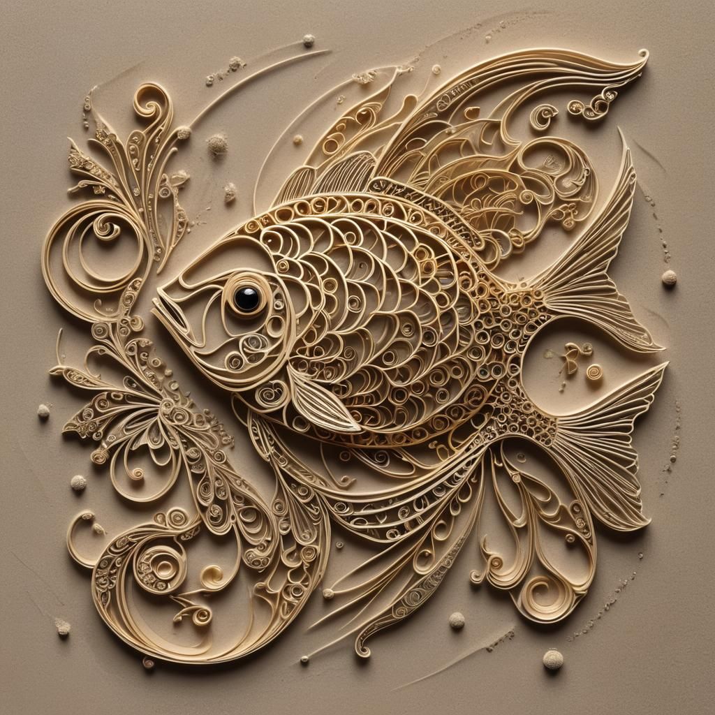 String Art Fractal Fish Embossed in Sand
