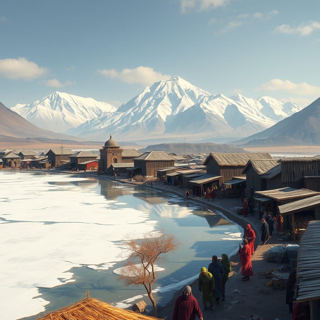 African Towns Embrace Winter: A Digital Art Fusion